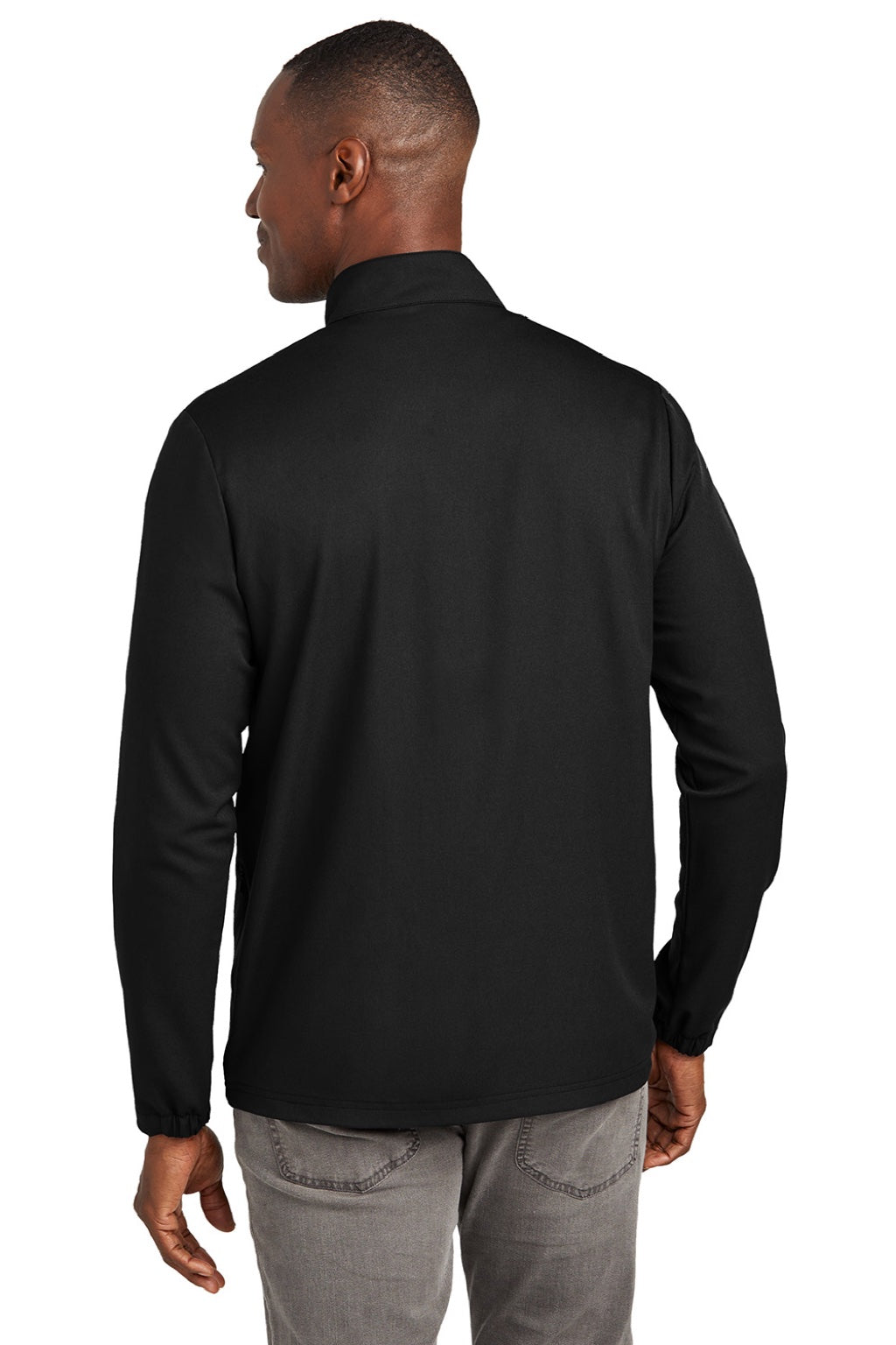 TravisMathew TM1MZ340 Mens Balboa Chest Stripe 1/4 Zip Sweatshirt w/ Pocket Black Model Back