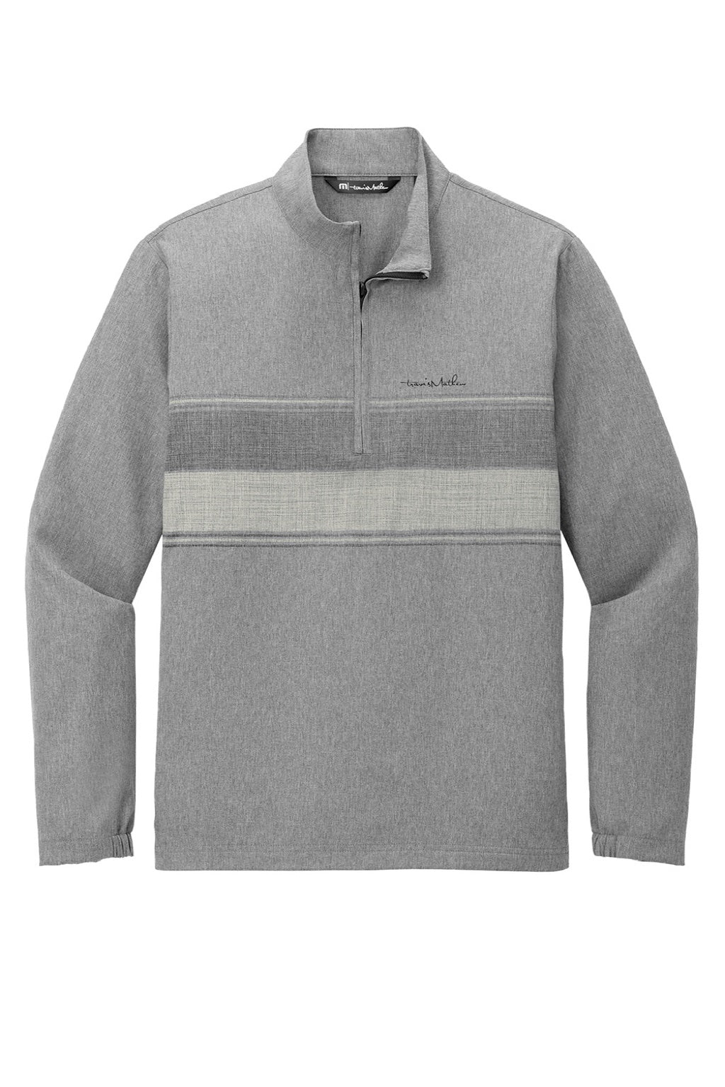 TravisMathew TM1MZ340 Mens Balboa Chest Stripe 1/4 Zip Sweatshirt w/ Pocket Heather Dark Grey Flat Front