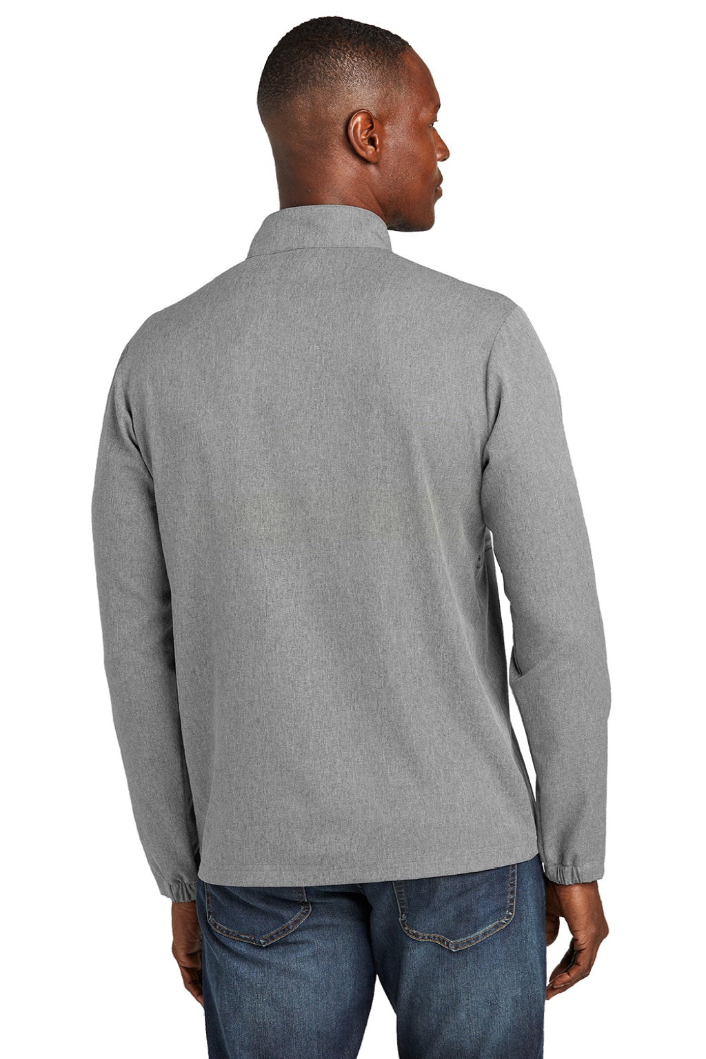 TravisMathew TM1MZ340 Mens Balboa Chest Stripe 1/4 Zip Sweatshirt w/ Pocket Heather Dark Grey Model Back
