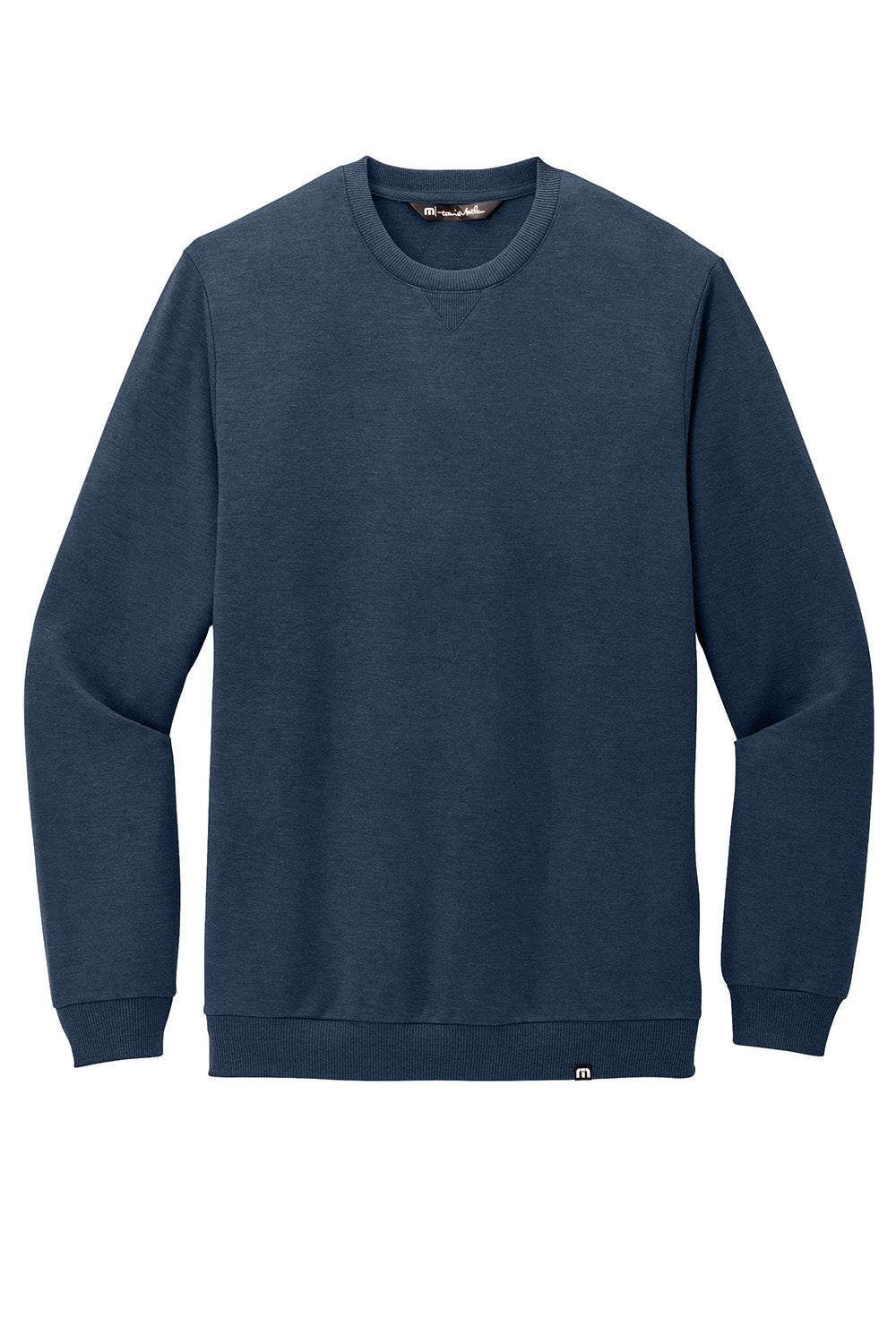 TravisMathew TM1MZ342 Mens Long Weekend Crewneck Sweatshirt Heather Night Blue Flat Front