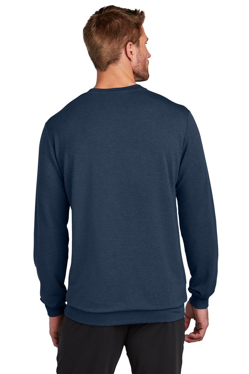 TravisMathew TM1MZ342 Mens Long Weekend Crewneck Sweatshirt Heather Night Blue Model Back