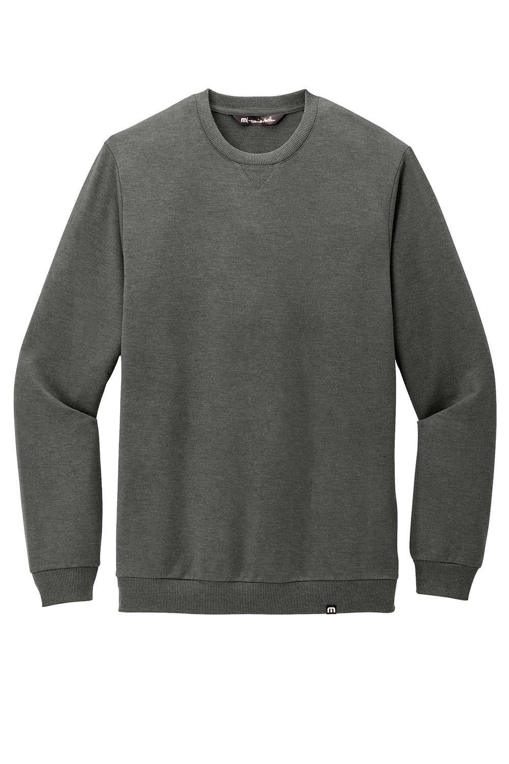 TravisMathew TM1MZ342 Mens Long Weekend Crewneck Sweatshirt Heather Dark Grey Flat Front