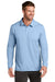 TravisMathew TM1MZ343 Mens Oceanside Moisture Wicking Long Sleeve Polo Shirt Heather Allure Blue Model Front