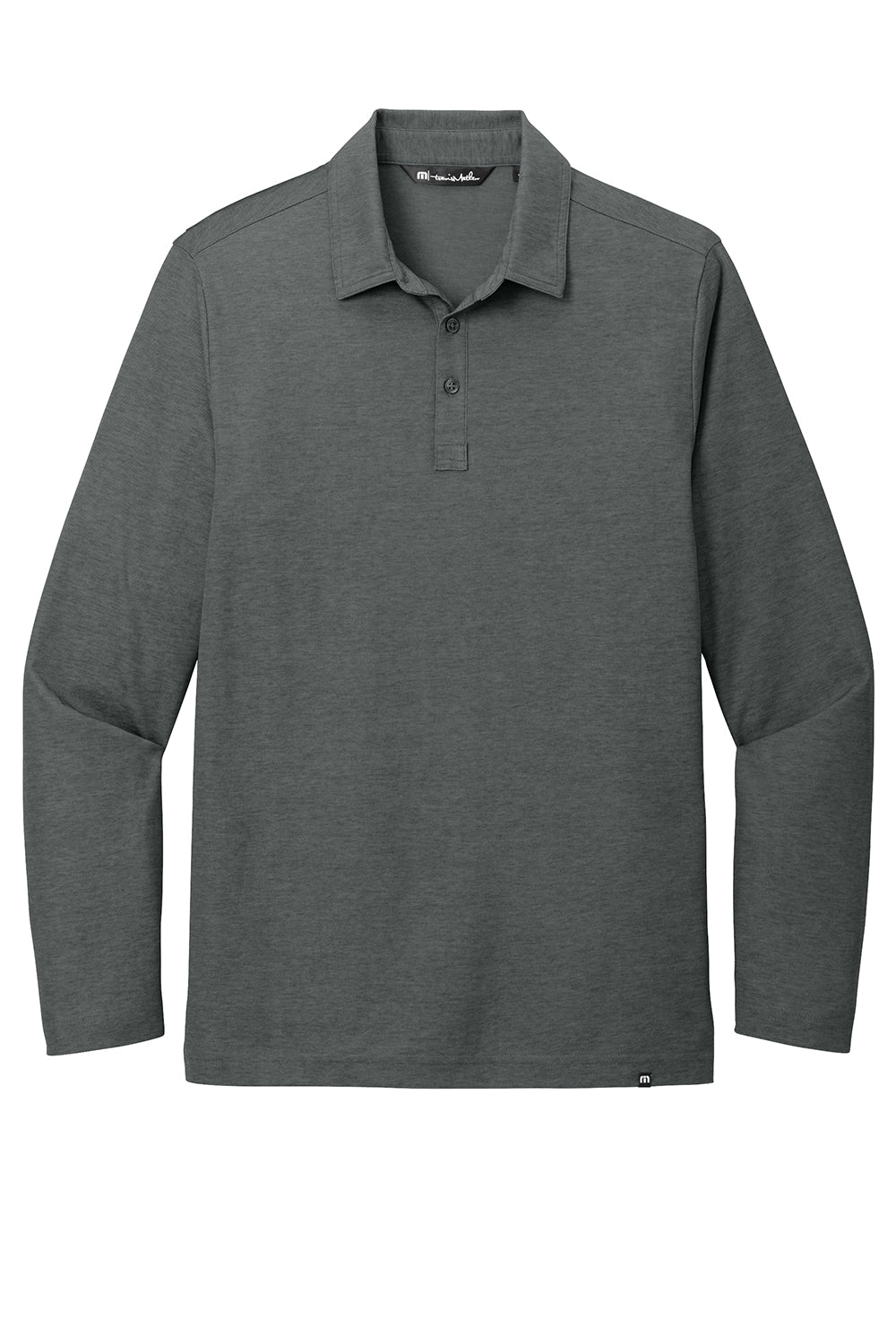 TravisMathew TM1MZ343 Mens Oceanside Moisture Wicking Long Sleeve Polo Shirt Heather Black Flat Front