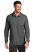 TravisMathew TM1MZ343 Mens Oceanside Moisture Wicking Long Sleeve Polo Shirt Heather Black Model Front