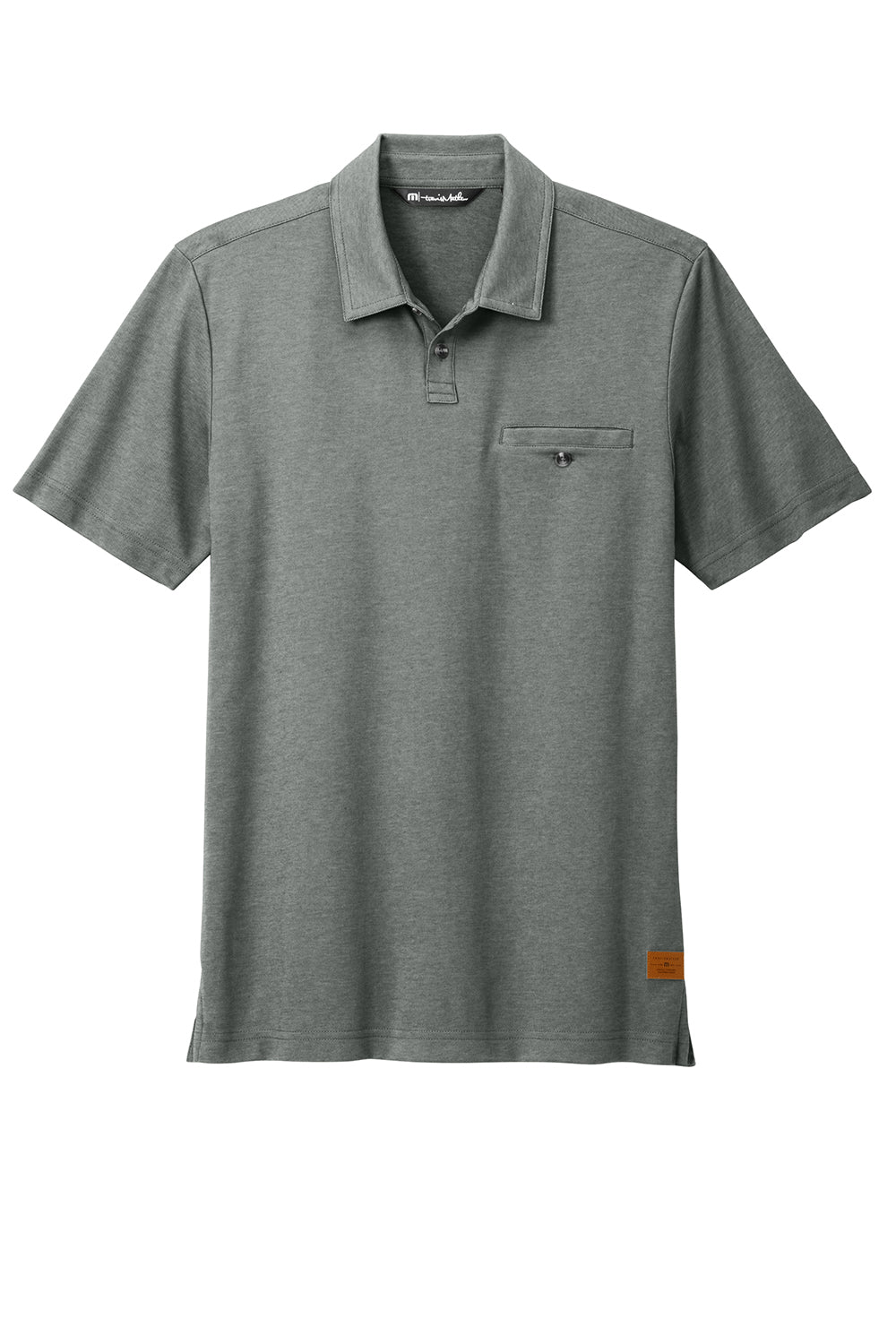 TravisMathew TM1MZ344 Mens Sunsetters Moisture Wicking Short Sleeve Polo Shirt w/ Pocket Heather Black Flat Front