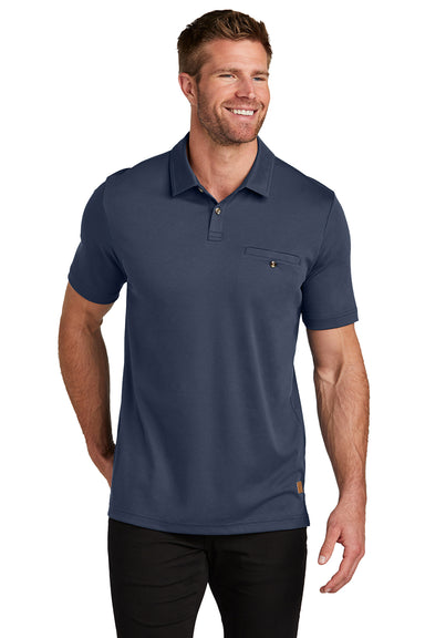 TravisMathew TM1MZ344 Mens Sunsetters Moisture Wicking Short Sleeve Polo Shirt w/ Pocket Blue Nights Model Front