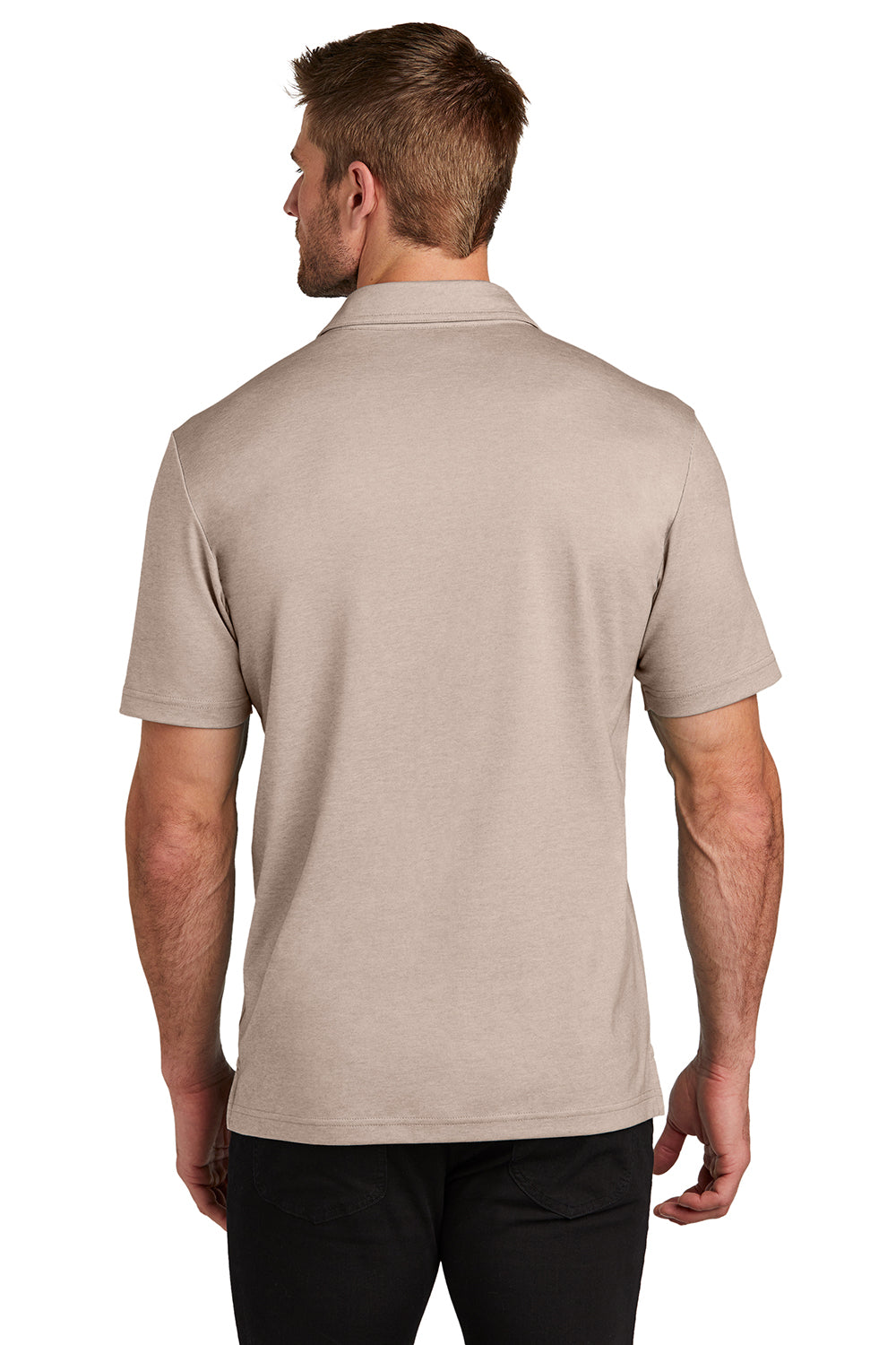 TravisMathew TM1MZ344 Mens Sunsetters Moisture Wicking Short Sleeve Polo Shirt w/ Pocket Heather Portabella Model Back