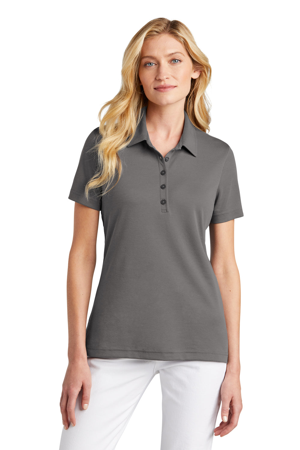 TravisMathew TM1WW001 Womens Oceanside Wrinkle Resistant Short Sleeve Polo Shirt Quiet Shade Grey Model Front