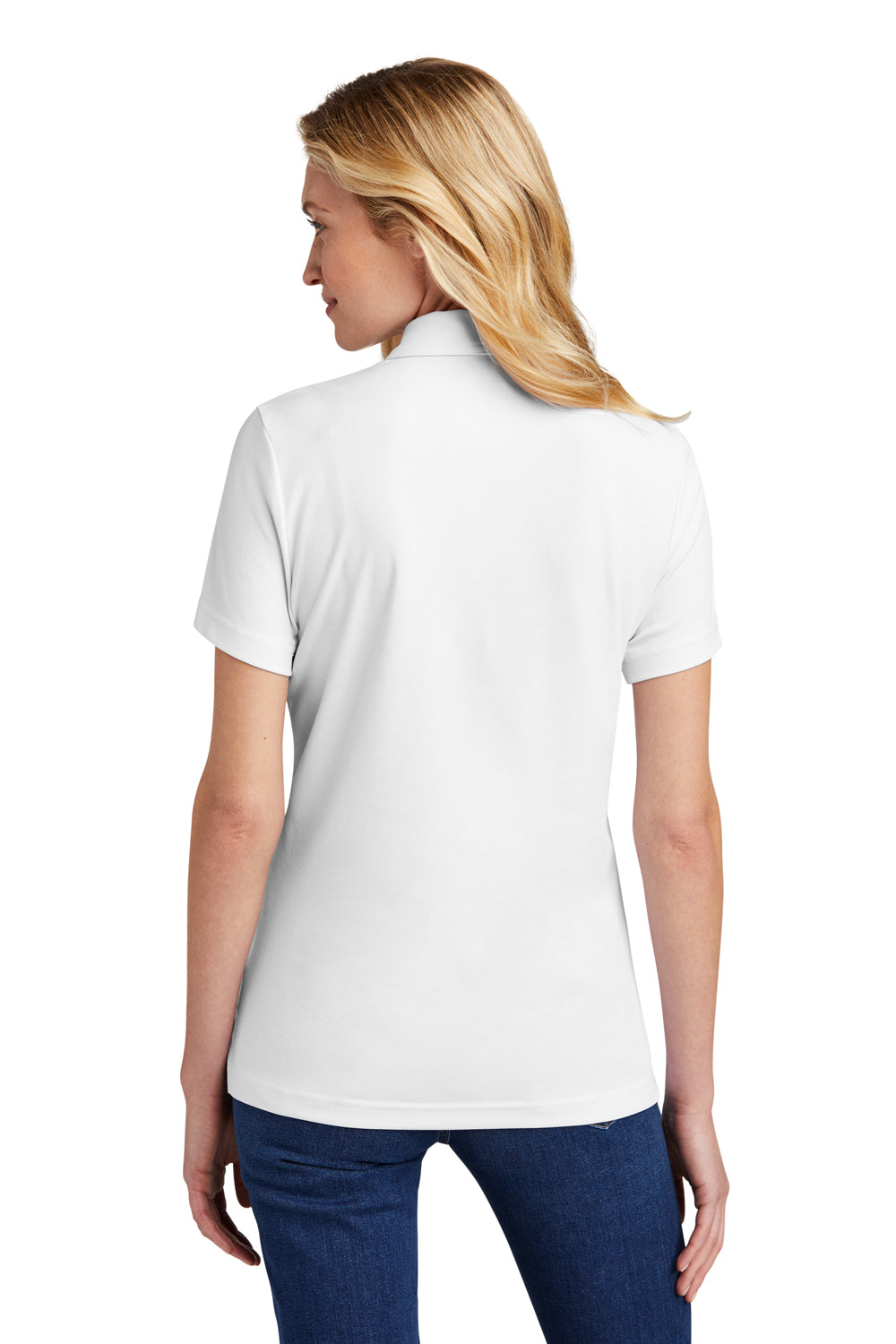 TravisMathew TM1WW001 Womens Oceanside Wrinkle Resistant Short Sleeve Polo Shirt White Model Back