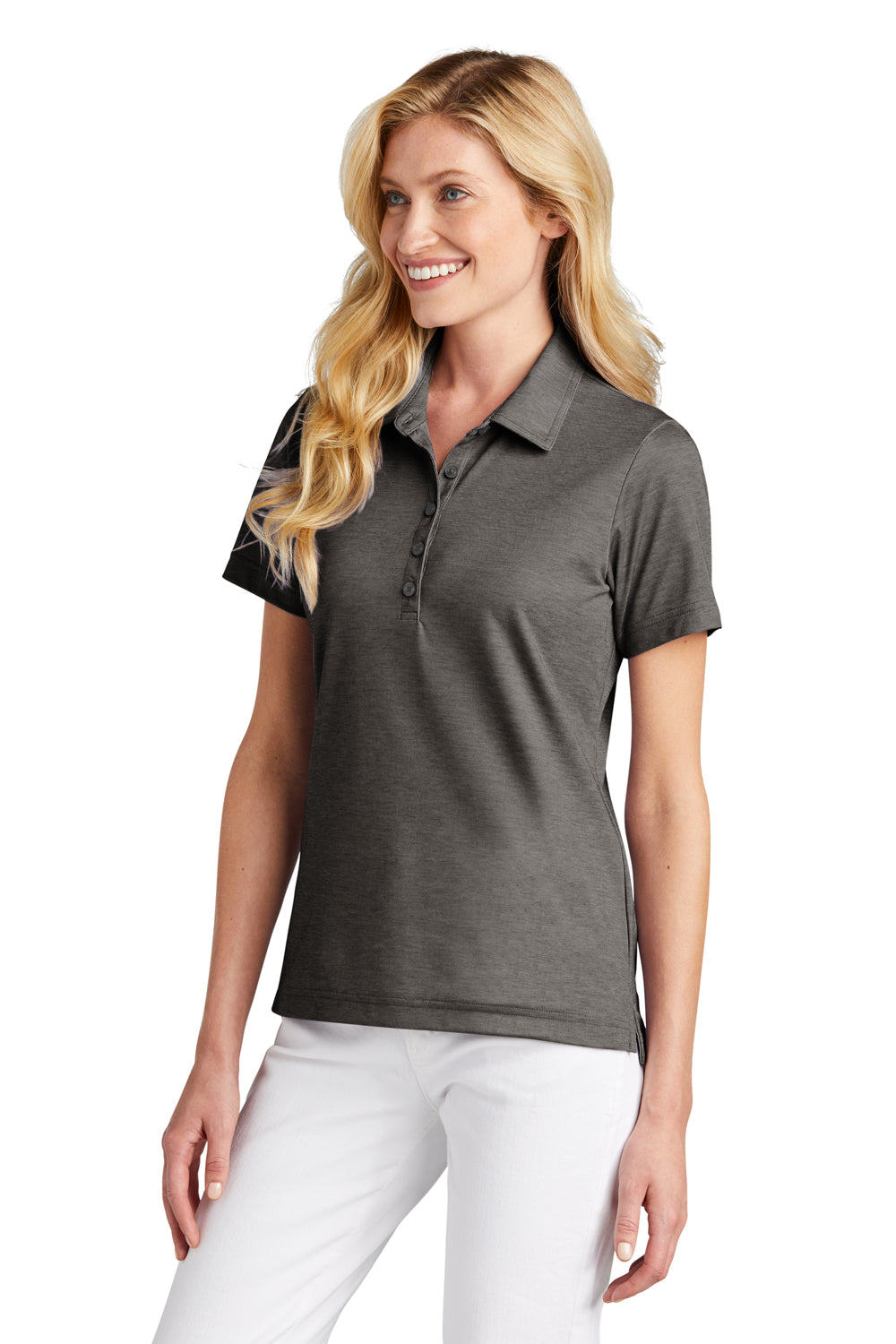 TravisMathew TM1WW002 Womens Oceanside Moisture Wicking Short Sleeve Polo Shirt Heather Black Model 3Q