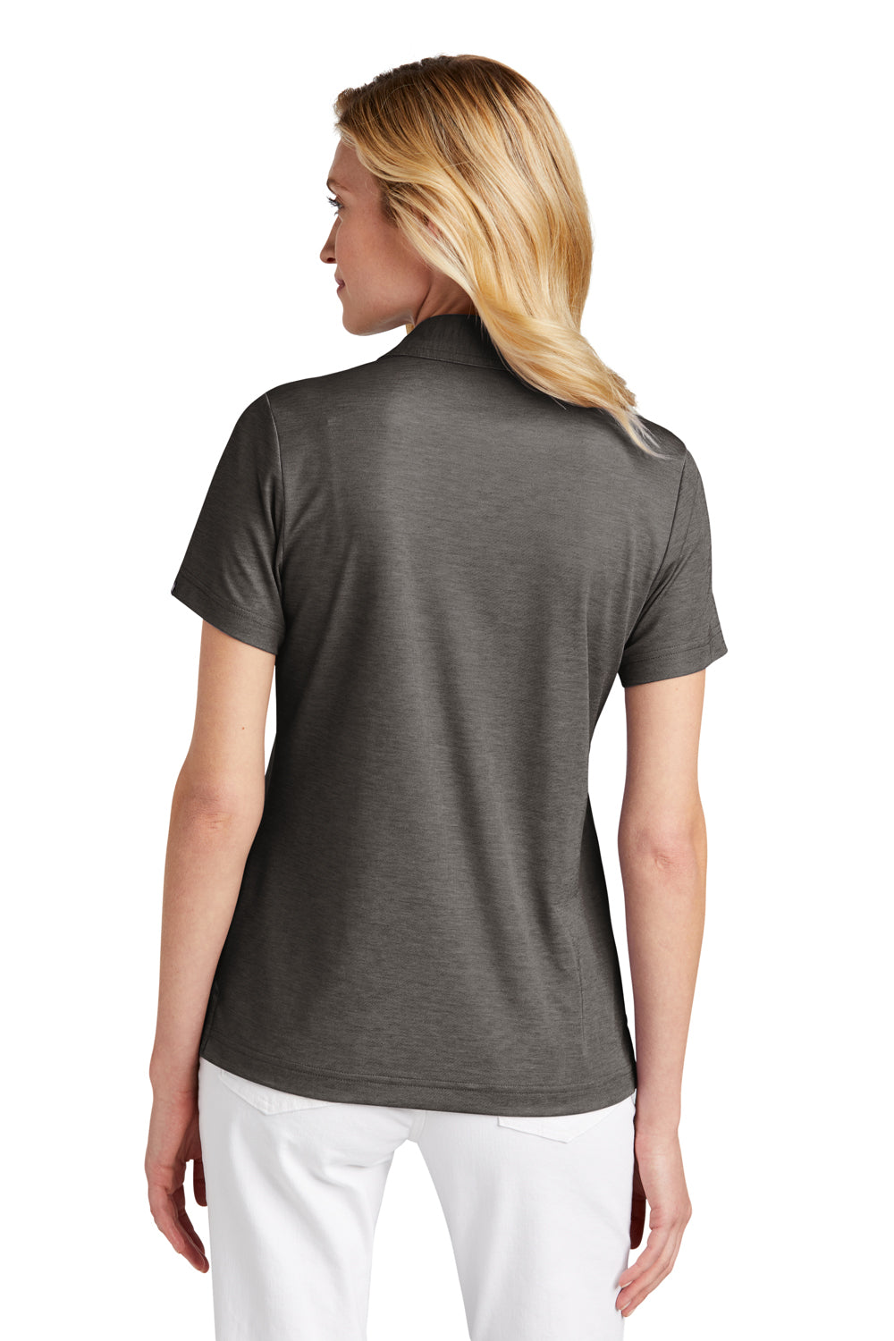TravisMathew TM1WW002 Womens Oceanside Moisture Wicking Short Sleeve Polo Shirt Heather Black Model Back