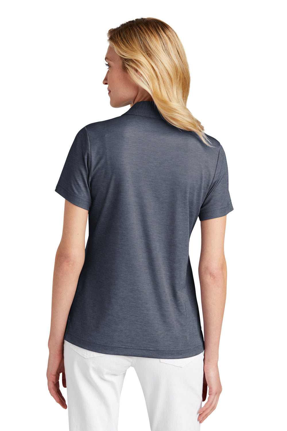 TravisMathew TM1WW002 Womens Oceanside Moisture Wicking Short Sleeve Polo Shirt Heather Blue Nights Model Back