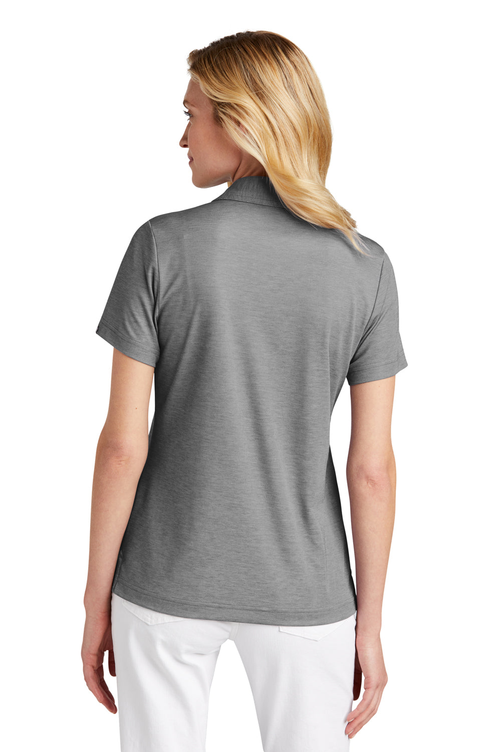 TravisMathew TM1WW002 Womens Oceanside Moisture Wicking Short Sleeve Polo Shirt Heather Quiet Shade Grey Model Back