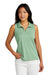 TravisMathew TM1WX001 Womens Coto Performance Wrinkle Resistant Sleeveless Polo Shirt Heather Beryl Green Model Front