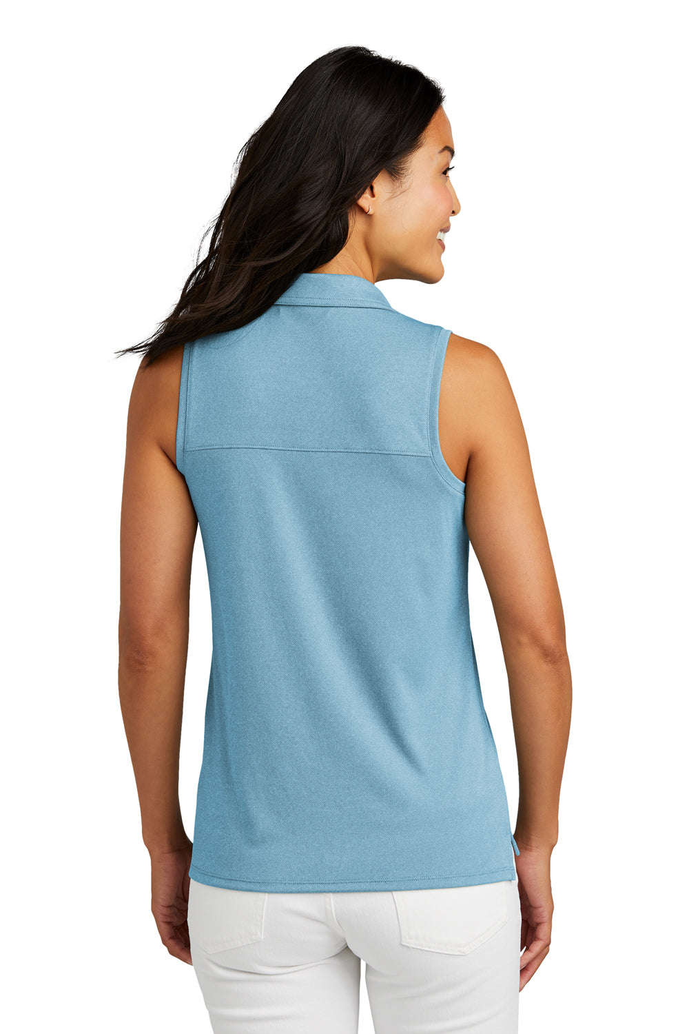 TravisMathew TM1WX001 Womens Coto Performance Wrinkle Resistant Sleeveless Polo Shirt Heather Brilliant Blue Model Back
