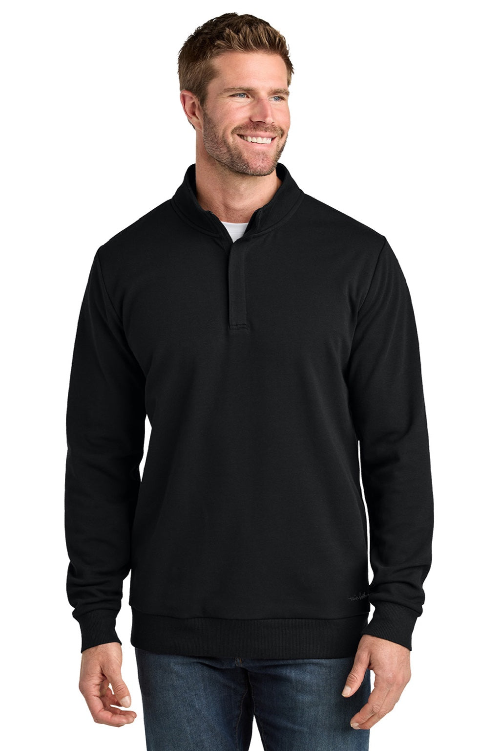 TravisMathew TMA41421 Mens Ocean Villa 1/4 Zip Sweatshirt Black Model Front