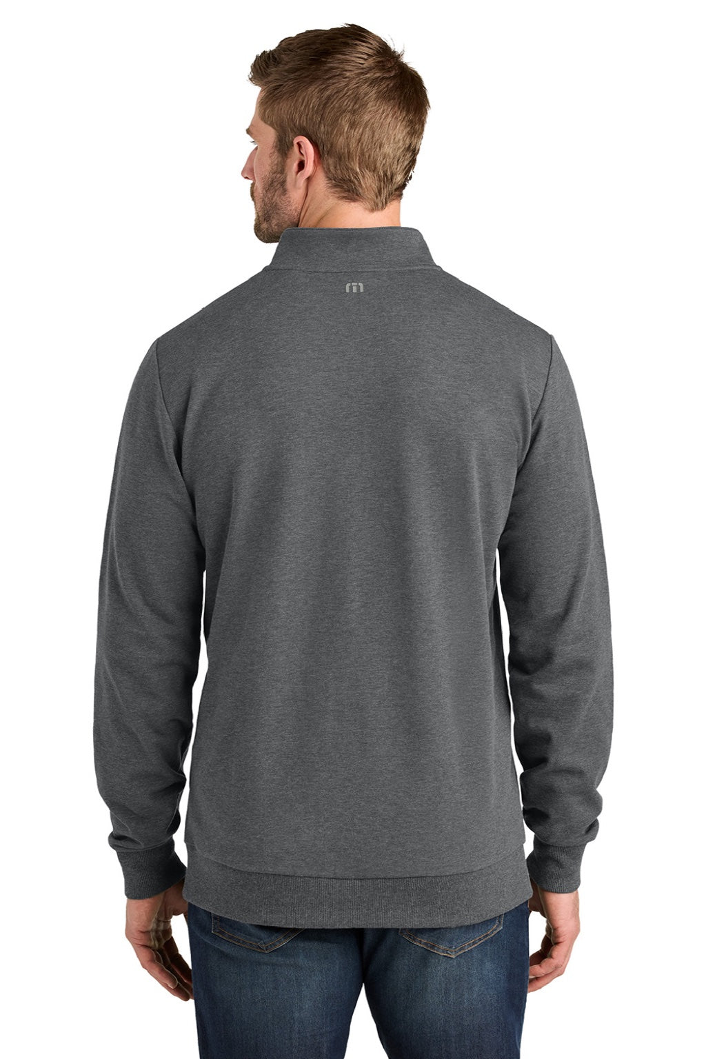 TravisMathew TMA41421 Mens Ocean Villa 1/4 Zip Sweatshirt Heather Dark Grey Model Back