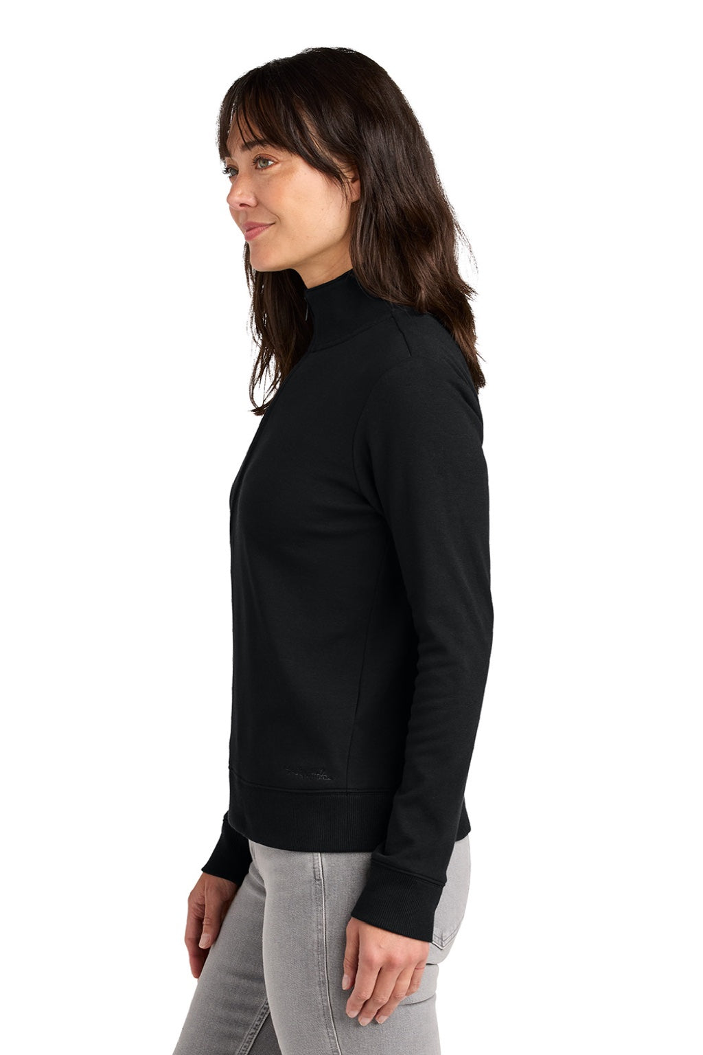 TravisMathew TMA41428 Womens Ocean Villa 1/4 Zip Sweatshirt Black Model Side