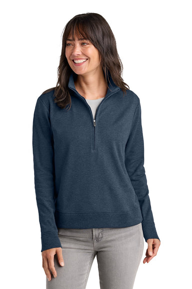 TravisMathew TMA41428 Womens Ocean Villa 1/4 Zip Sweatshirt Heather Blue Model Front