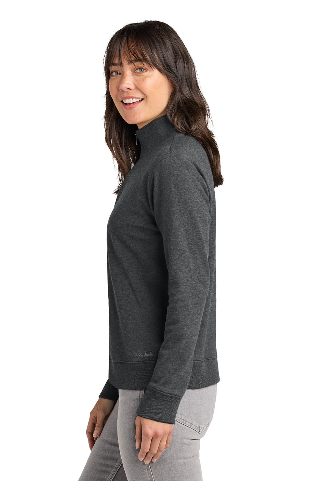 TravisMathew TMA41428 Womens Ocean Villa 1/4 Zip Sweatshirt Heather Dark Grey Model Side