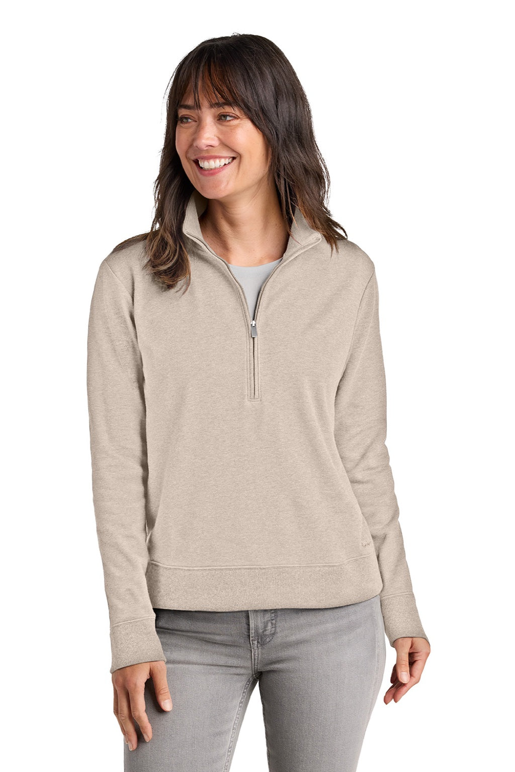 TravisMathew TMA41428 Womens Ocean Villa 1/4 Zip Sweatshirt Heather Natural Model Front