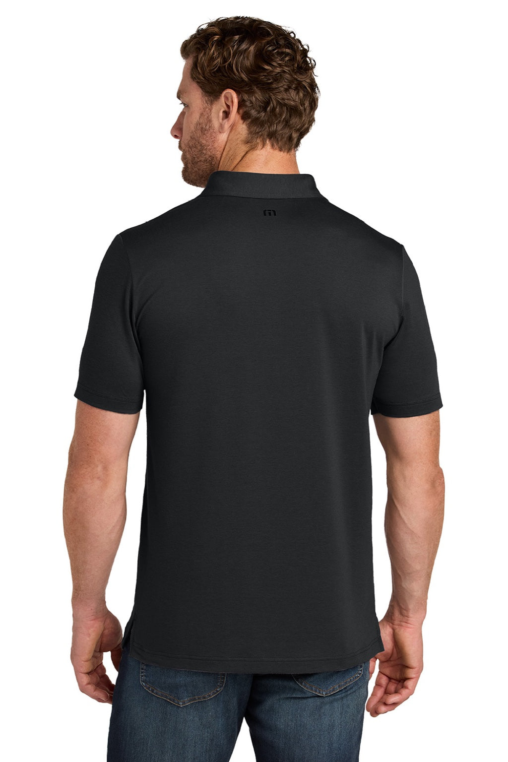 TravisMathew TMA41461 Mens Glenview Wrinkle Resistant Short Sleeve Polo Shirt Black Model Back