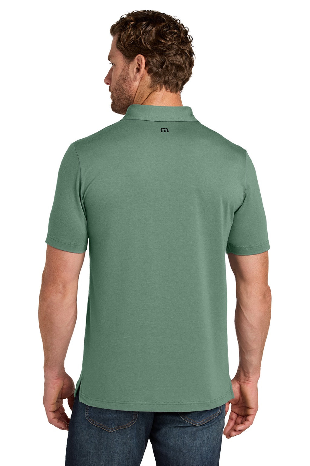 TravisMathew TMA41461 Mens Glenview Wrinkle Resistant Short Sleeve Polo Shirt Laurel Green Model Back