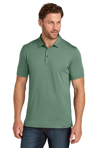 TravisMathew TMA41461 Mens Glenview Wrinkle Resistant Short Sleeve Polo Shirt Laurel Green Model Front