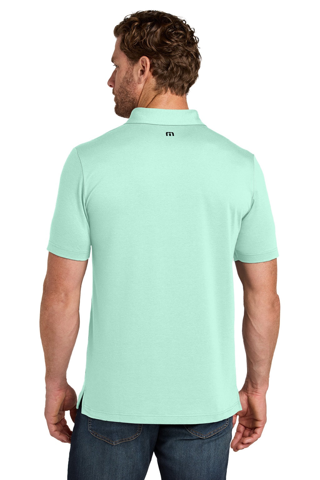 TravisMathew TMA41461 Mens Glenview Wrinkle Resistant Short Sleeve Polo Shirt Mint Green Model Back