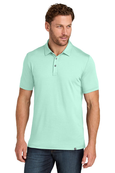 TravisMathew TMA41461 Mens Glenview Wrinkle Resistant Short Sleeve Polo Shirt Mint Green Model Front