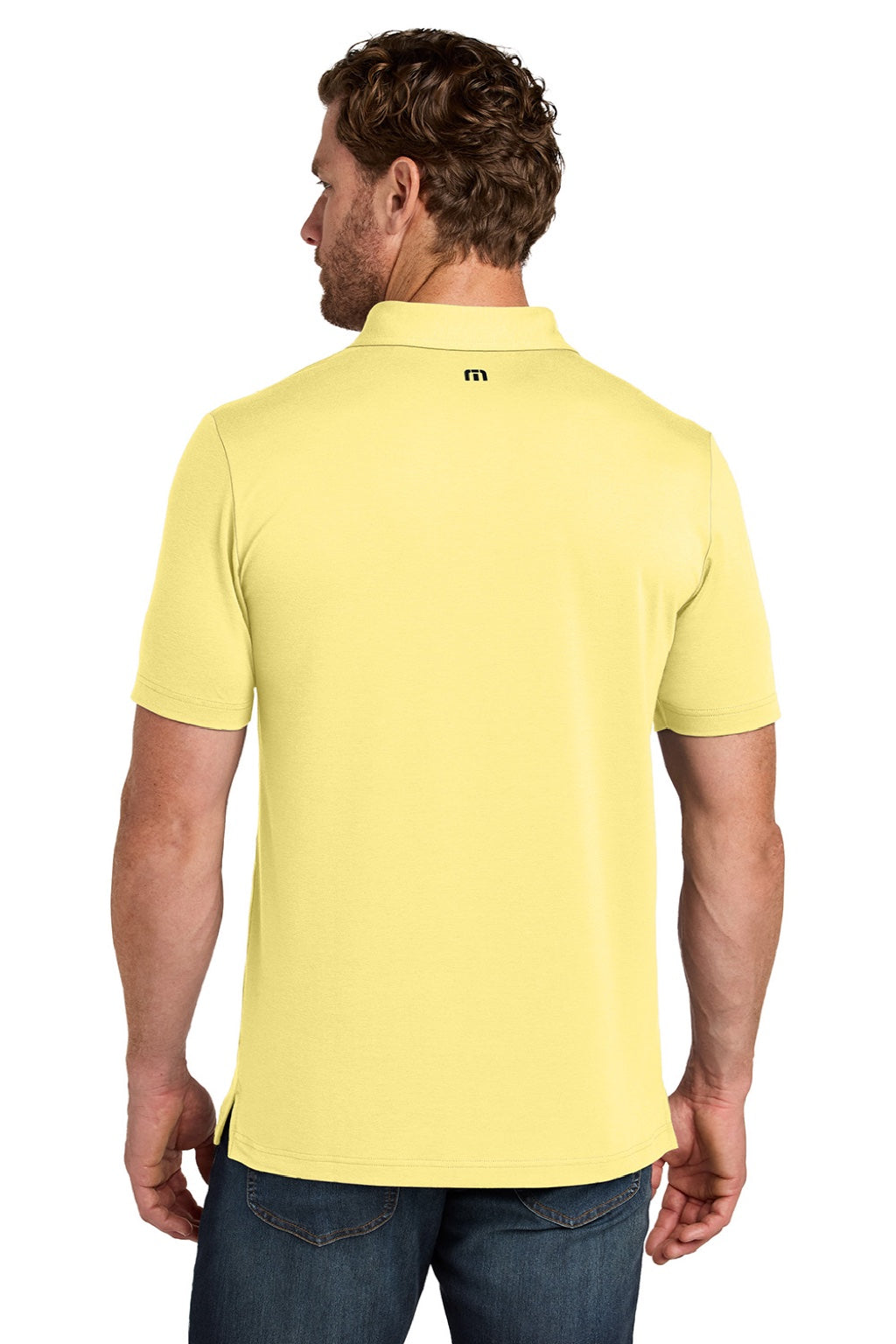 TravisMathew TMA41461 Mens Glenview Wrinkle Resistant Short Sleeve Polo Shirt Pale Yellow Model Back