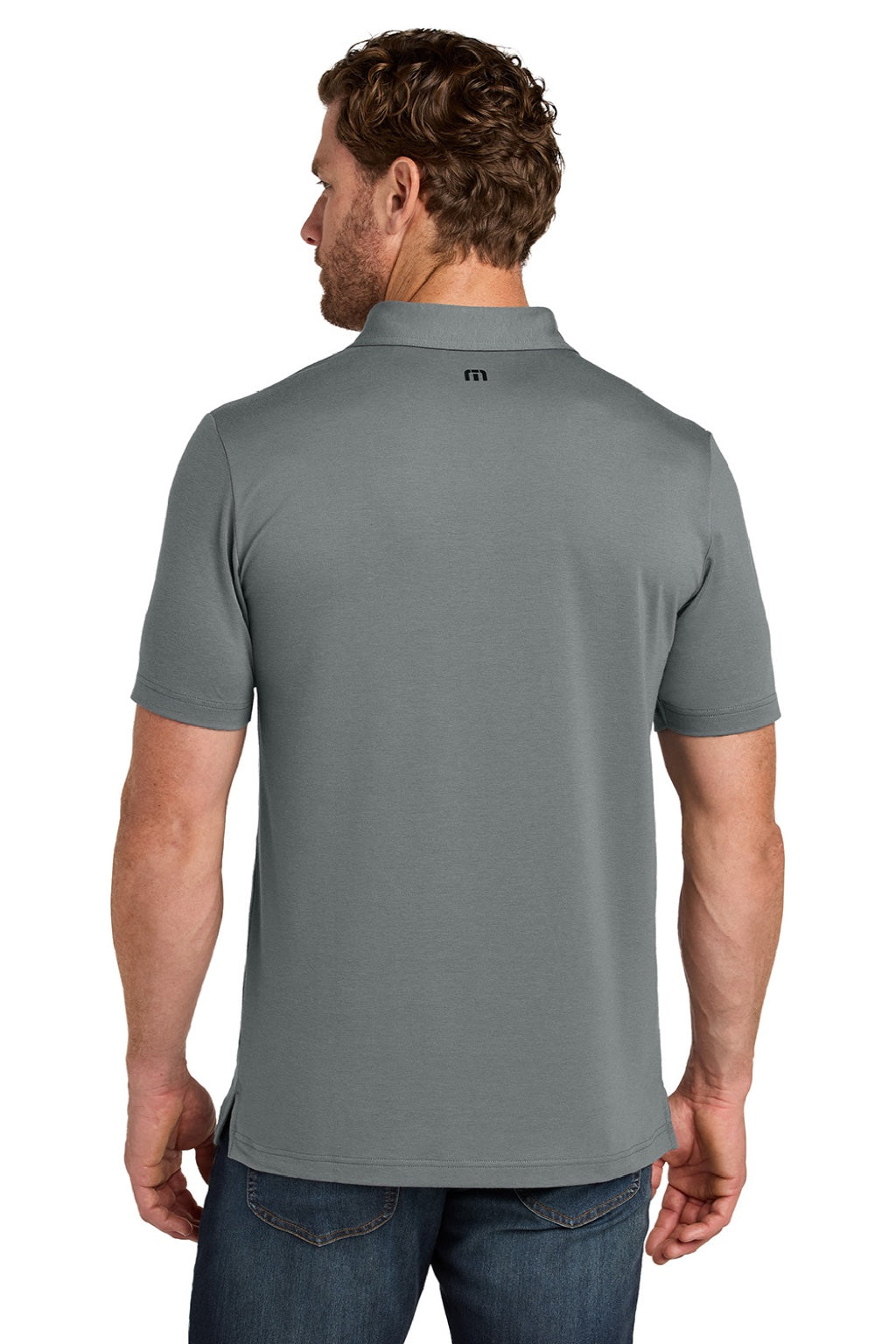 TravisMathew TMA41461 Mens Glenview Wrinkle Resistant Short Sleeve Polo Shirt Quiet Shade Grey Model Back