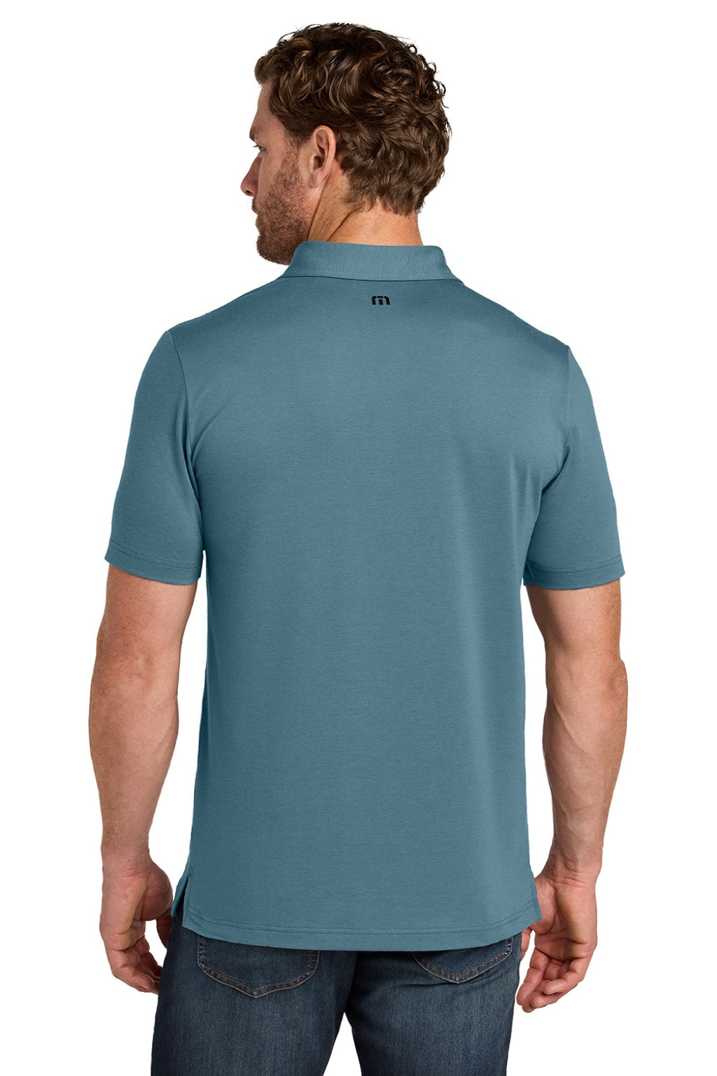 TravisMathew TMA41461 Mens Glenview Wrinkle Resistant Short Sleeve Polo Shirt Stellar Blue Model Back