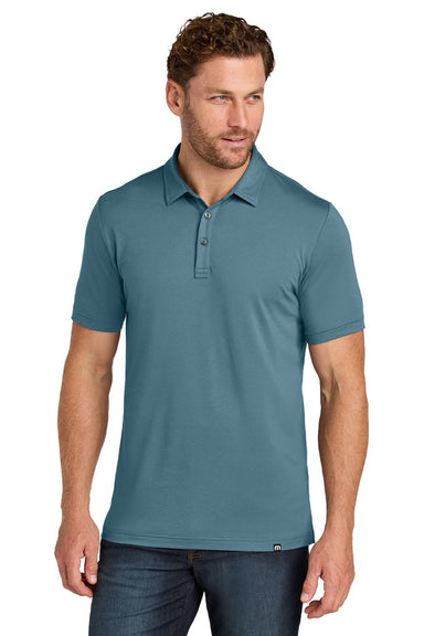 TravisMathew TMA41461 Mens Glenview Wrinkle Resistant Short Sleeve Polo Shirt Stellar Blue Model Front
