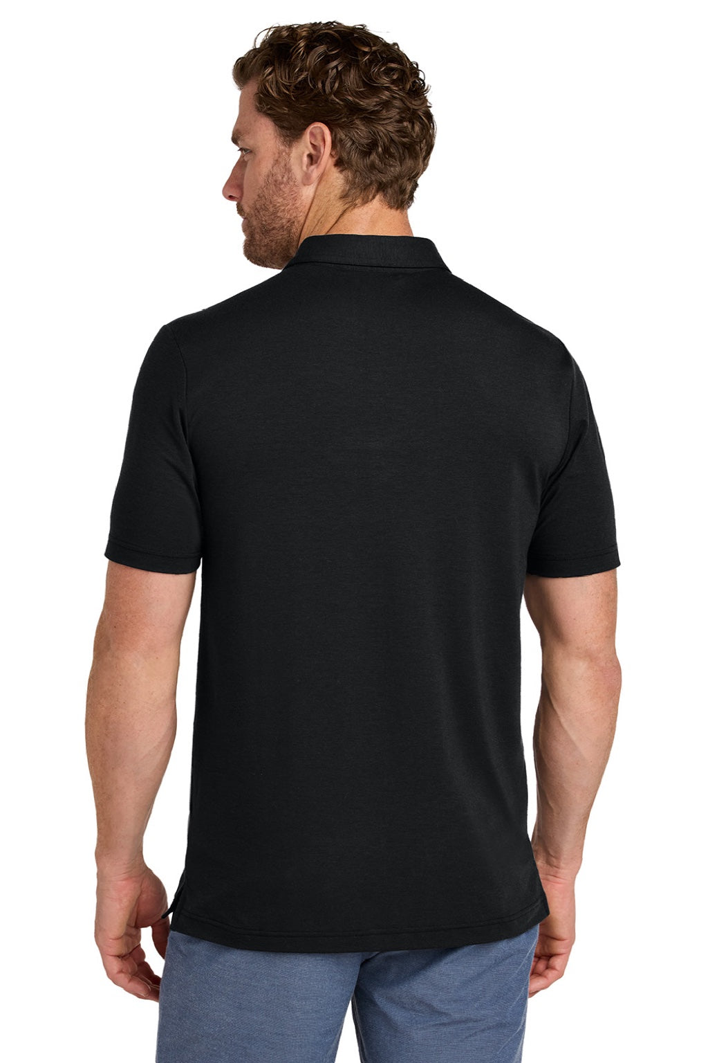TravisMathew TMA41462 Mens Glenview Wrinkle Resistant Short Sleeve Polo Shirt Black Model Back