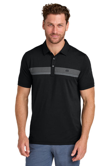 TravisMathew TMA41462 Mens Glenview Wrinkle Resistant Short Sleeve Polo Shirt Black Model Front