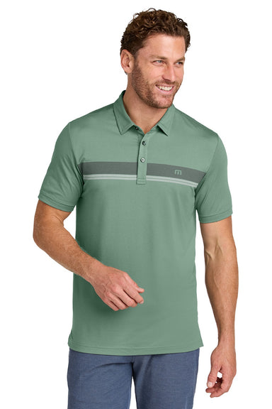 TravisMathew TMA41462 Mens Glenview Wrinkle Resistant Short Sleeve Polo Shirt Laurel Green Model Front