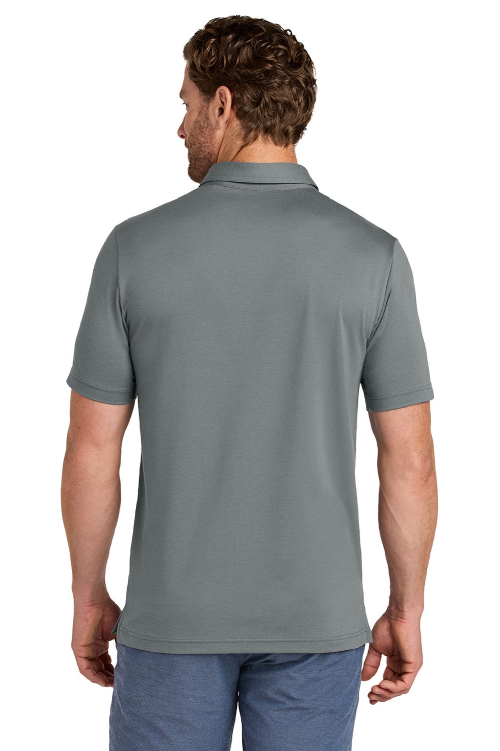 TravisMathew TMA41462 Mens Glenview Wrinkle Resistant Short Sleeve Polo Shirt Quiet Shade Grey Model Back