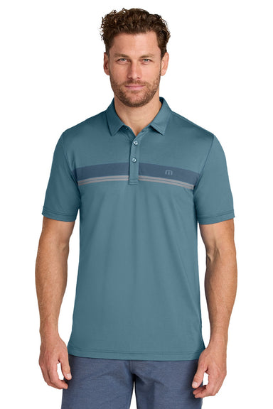 TravisMathew TMA41462 Mens Glenview Wrinkle Resistant Short Sleeve Polo Shirt Stellar Blue Model Front