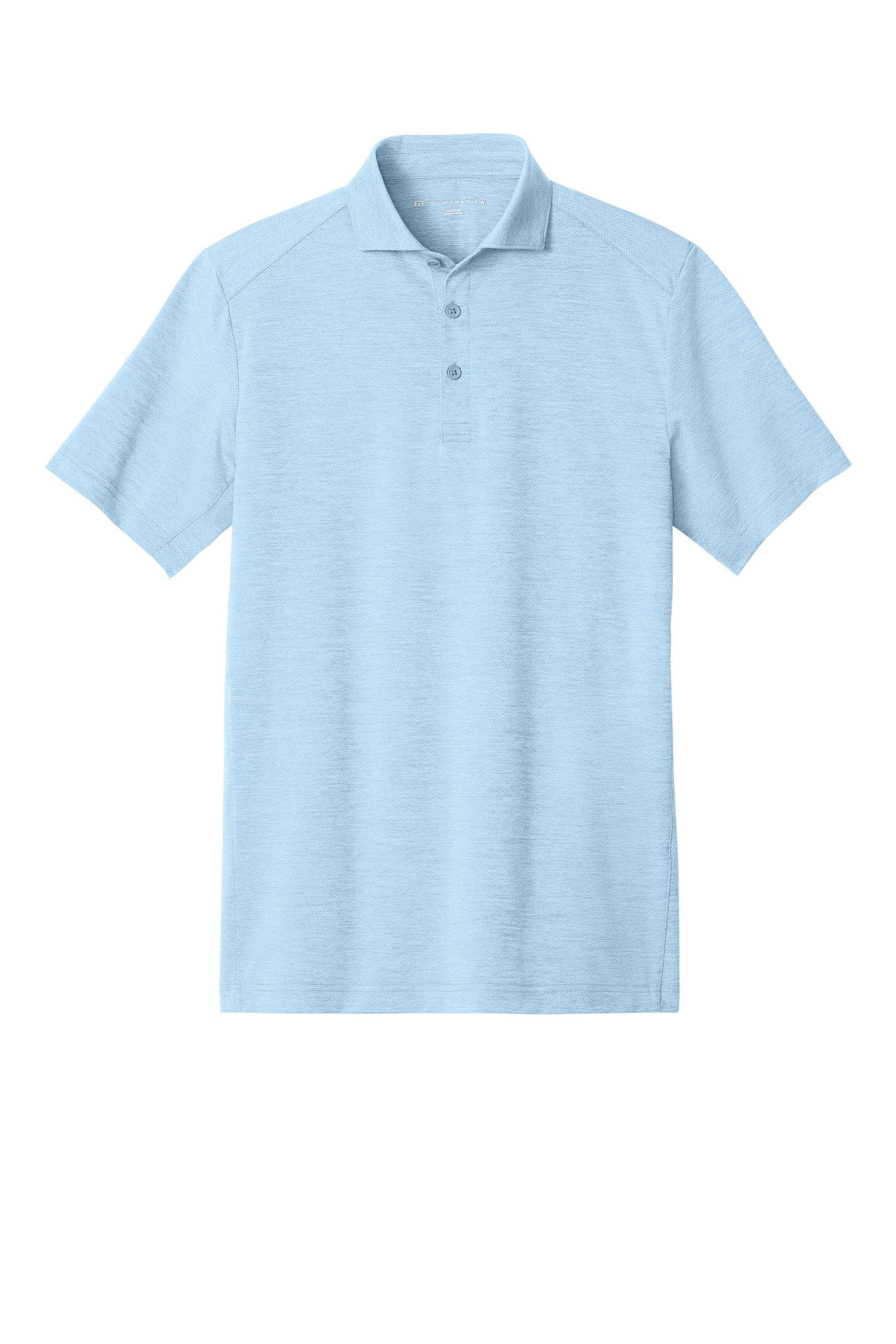 TravisMathew TMA42773 Mens Onward Short Sleeve Polo Shirt Heather Airy Blue Flat Front