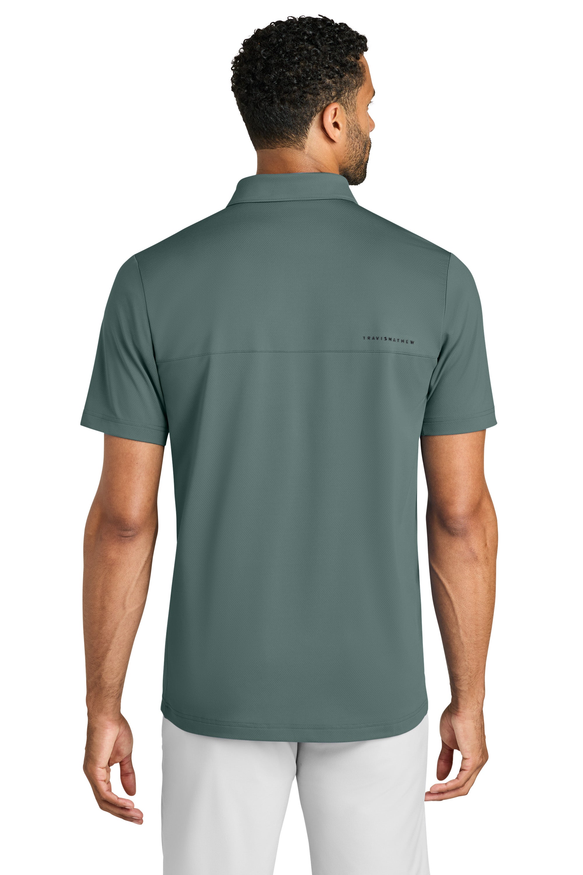 TravisMathew TMA42773 Mens Onward Short Sleeve Polo Shirt Balsam Green Model Back