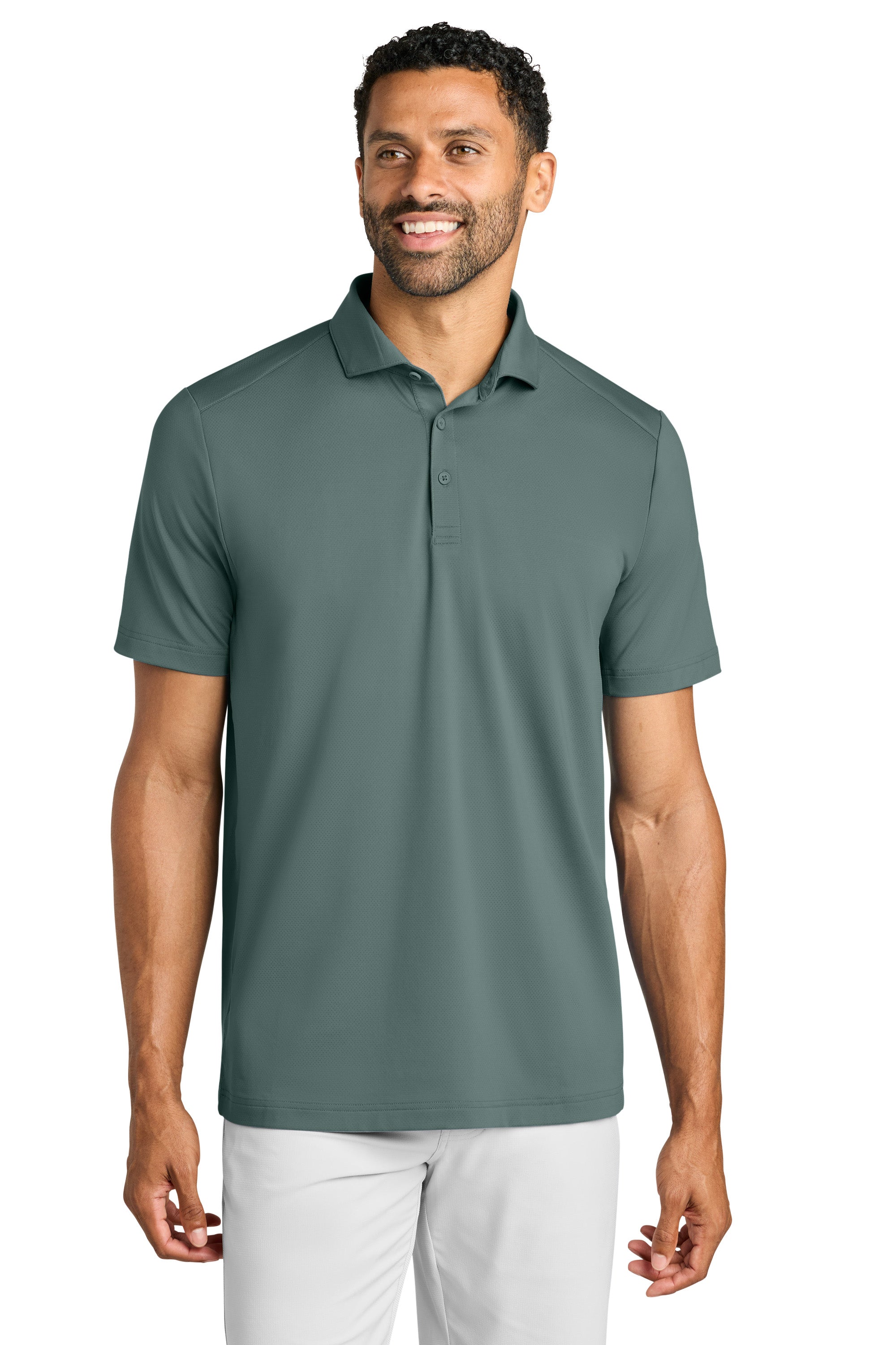 TravisMathew TMA42773 Mens Onward Short Sleeve Polo Shirt Balsam Green Model Front