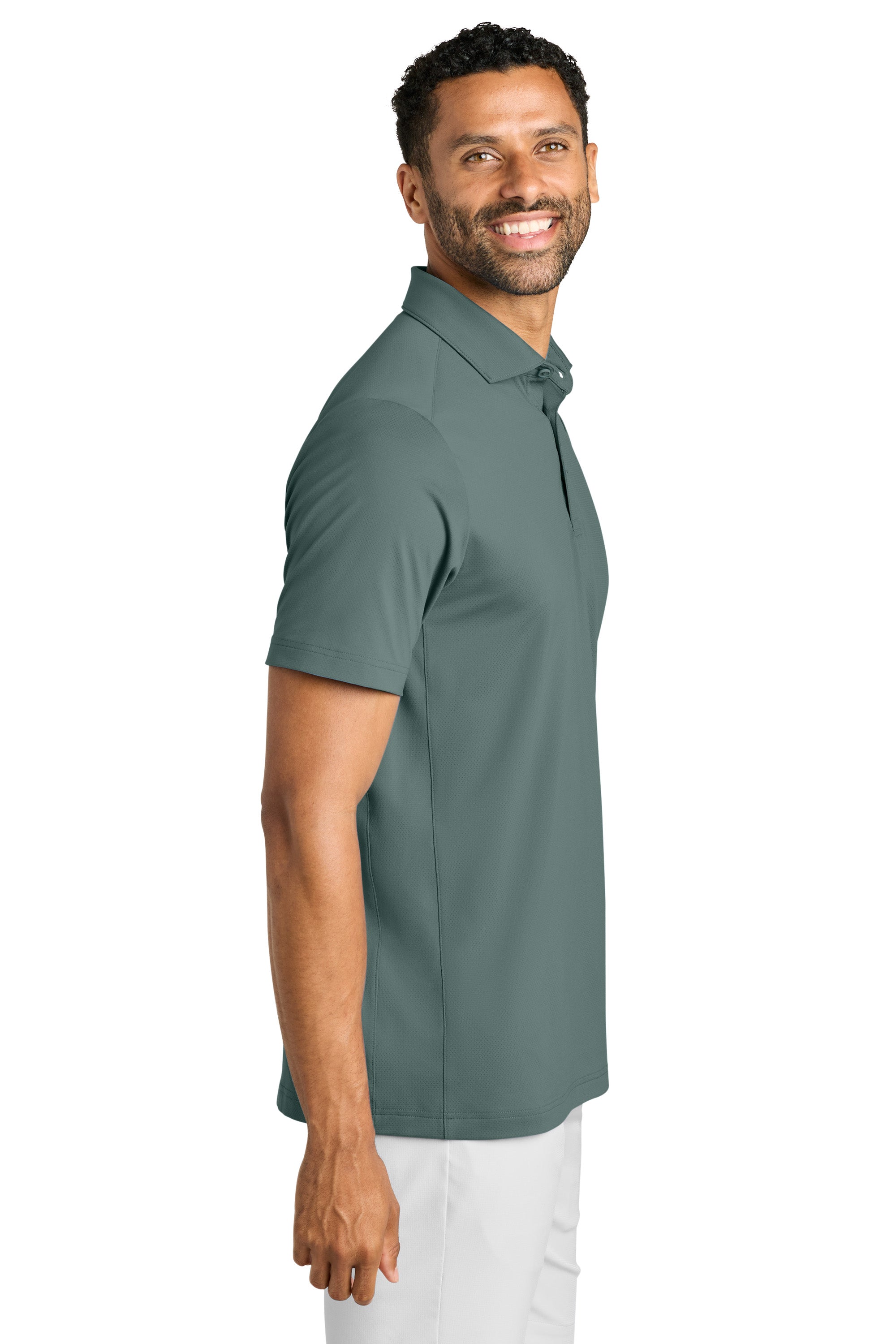 TravisMathew TMA42773 Mens Onward Short Sleeve Polo Shirt Balsam Green Model Side