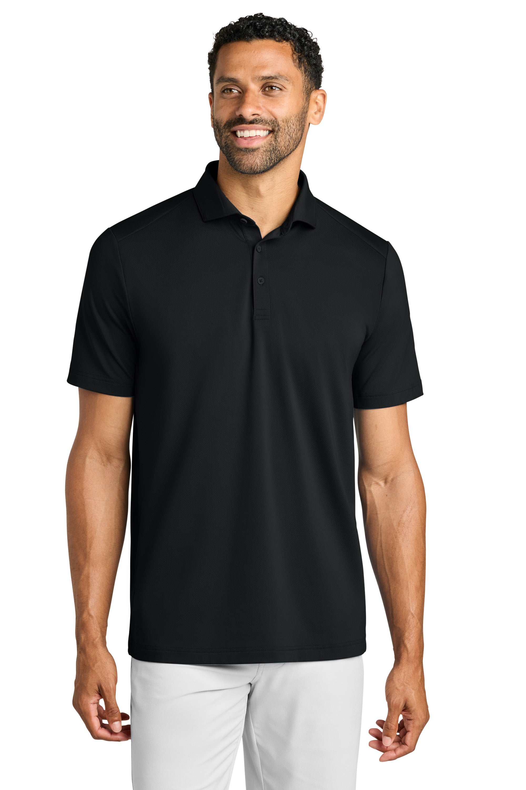 TravisMathew TMA42773 Mens Onward Short Sleeve Polo Shirt Black Model Front