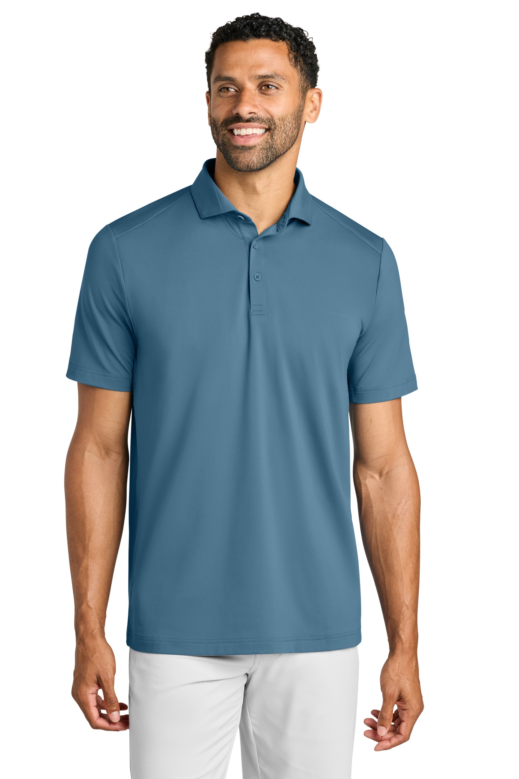 TravisMathew TMA42773 Mens Onward Short Sleeve Polo Shirt Copen Blue Model Front