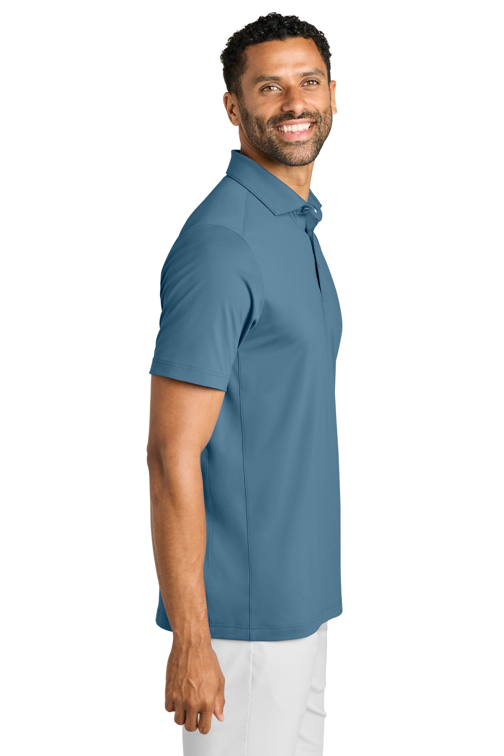 TravisMathew TMA42773 Mens Onward Short Sleeve Polo Shirt Copen Blue Model Side