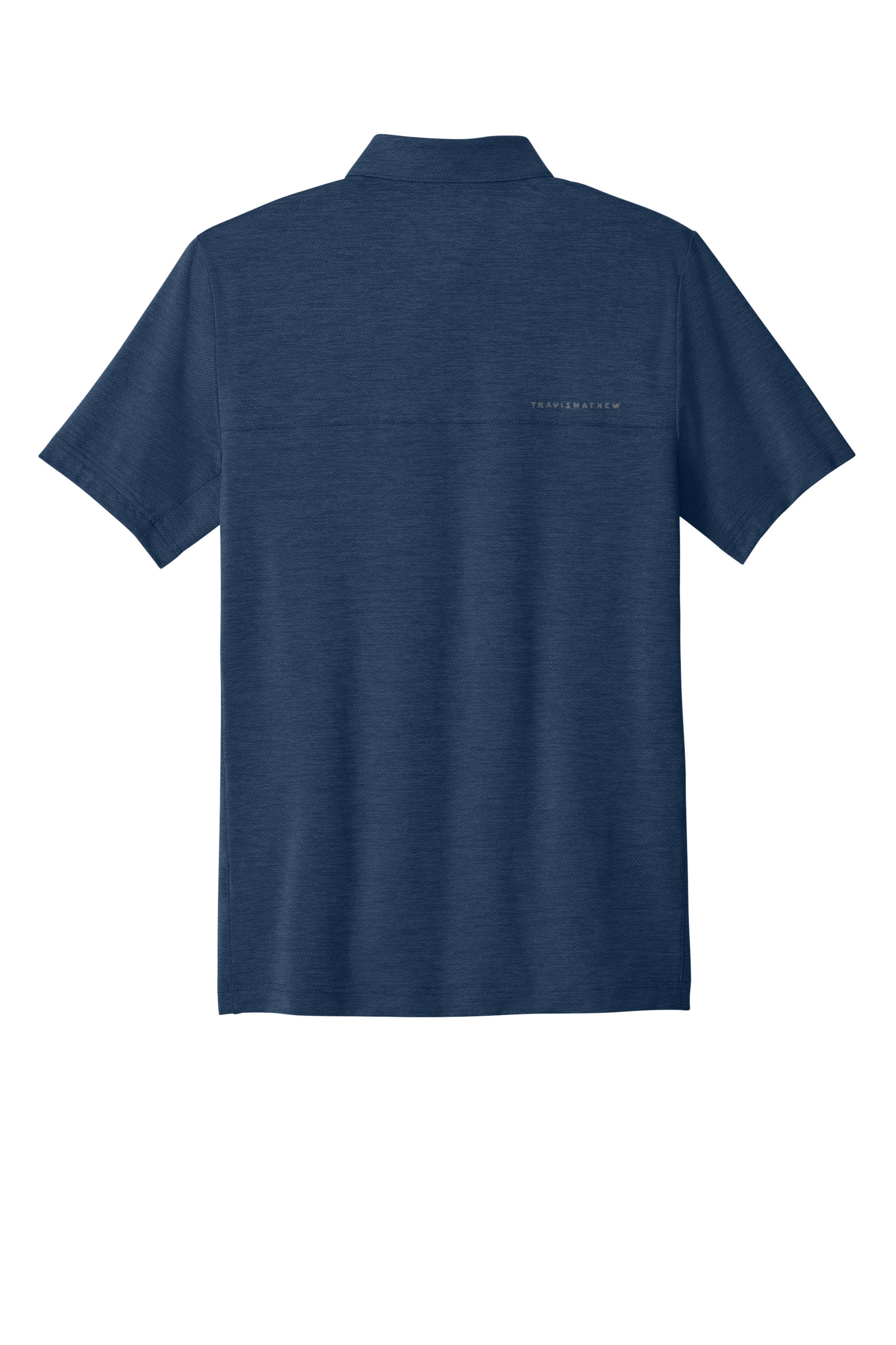 TravisMathew TMA42773 Mens Onward Short Sleeve Polo Shirt Heather Navy Blue Flat Back