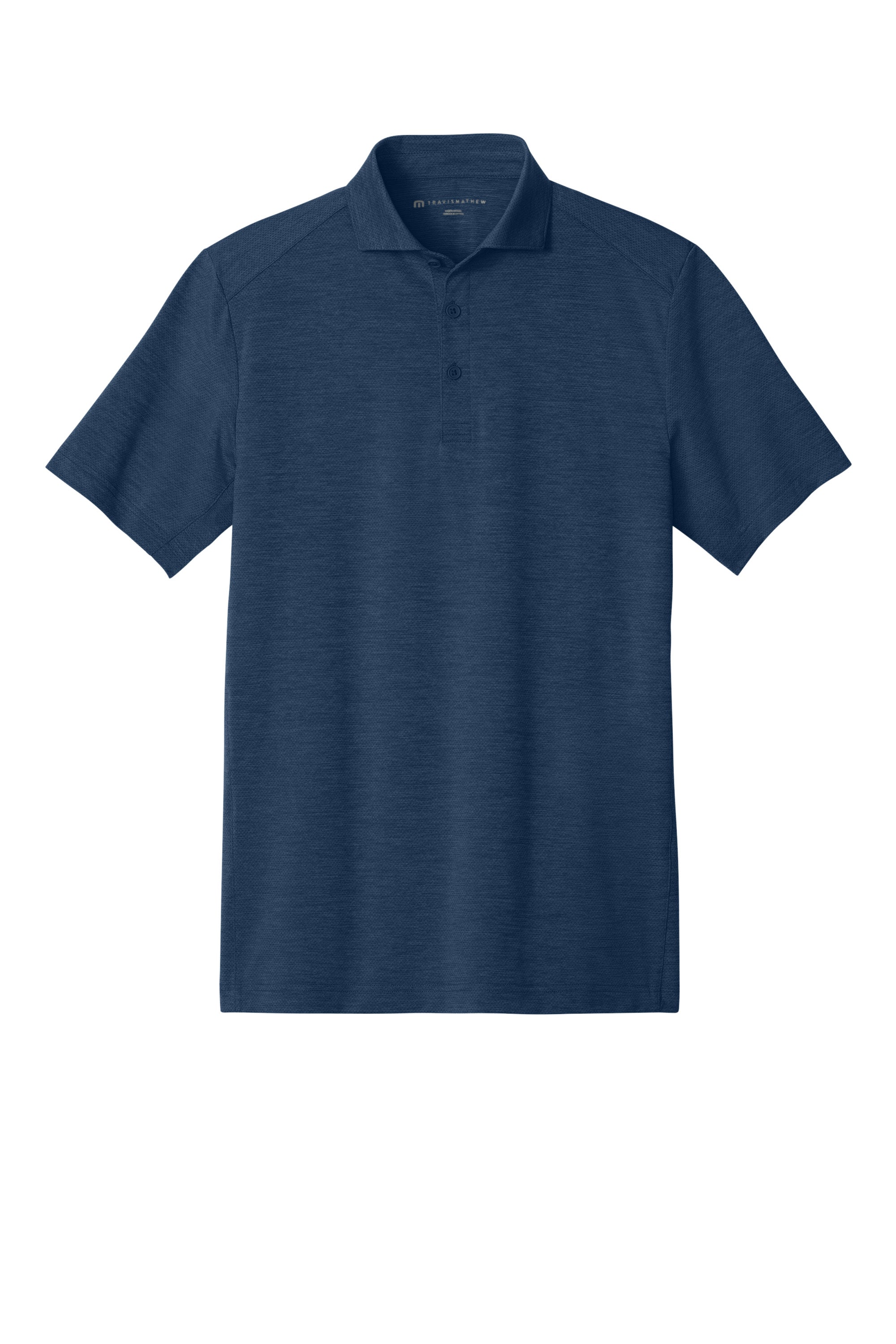 TravisMathew TMA42773 Mens Onward Short Sleeve Polo Shirt Heather Navy Blue Flat Front