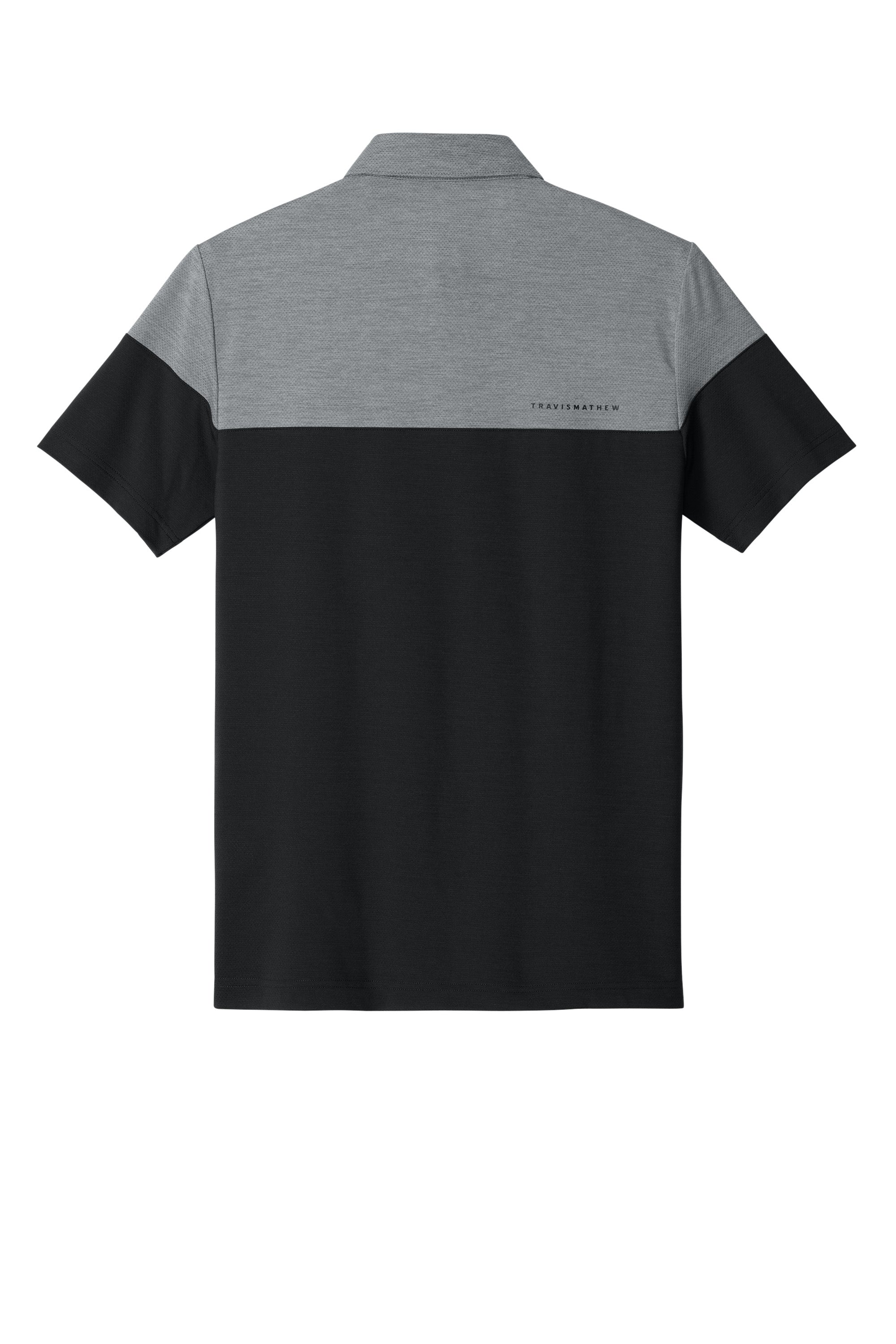 TravisMathew TMA42774 Mens Onward Colorblock Short Sleeve Polo Shirt Heather Quiet Shade Grey/Black Flat Back